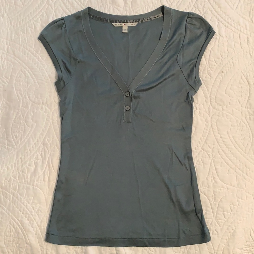 Tommy Hilfiger M green/blue shirt with flower buttons
